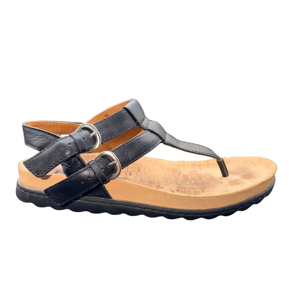Born Black Leather T Strap Thong Sandals Women’s 7M Comfort Cork - Picture 8 of 14